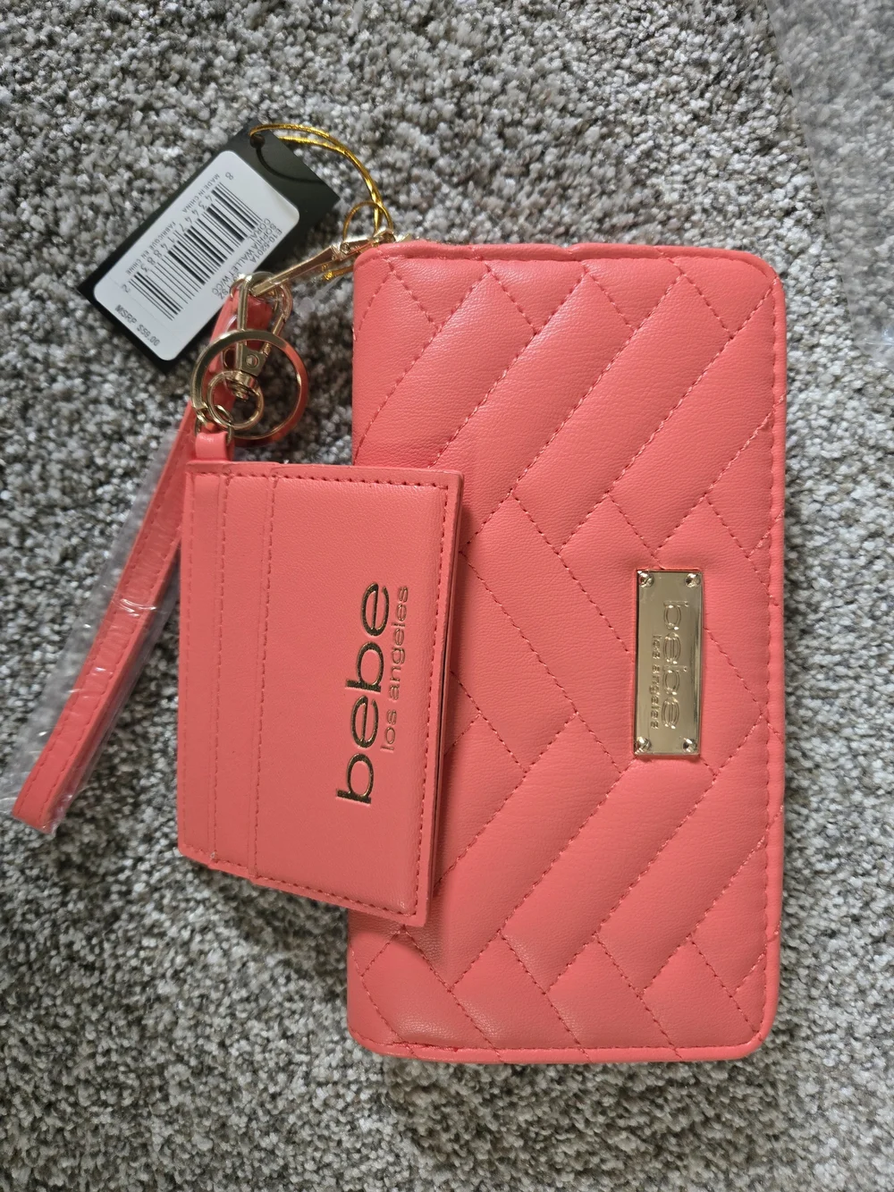 bebe Coral Wristlet With Card Holder with Gold Hardware